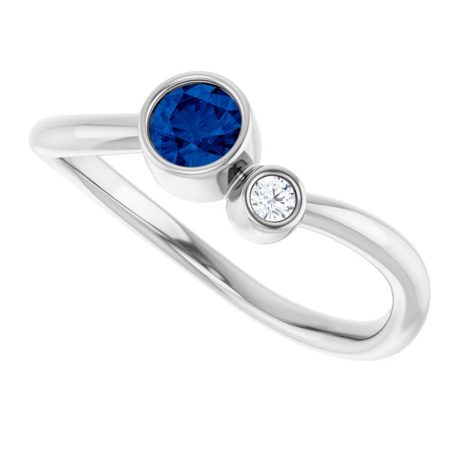 14K White 4 mm Lab-Grown Blue Sapphire & .03 CT Natural Diamond Ring